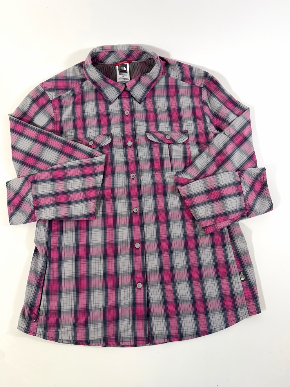 The‎ North Face Women's Lrg Pink And Gray Long Roll Up Sleeve Vapor Wick Outdoor